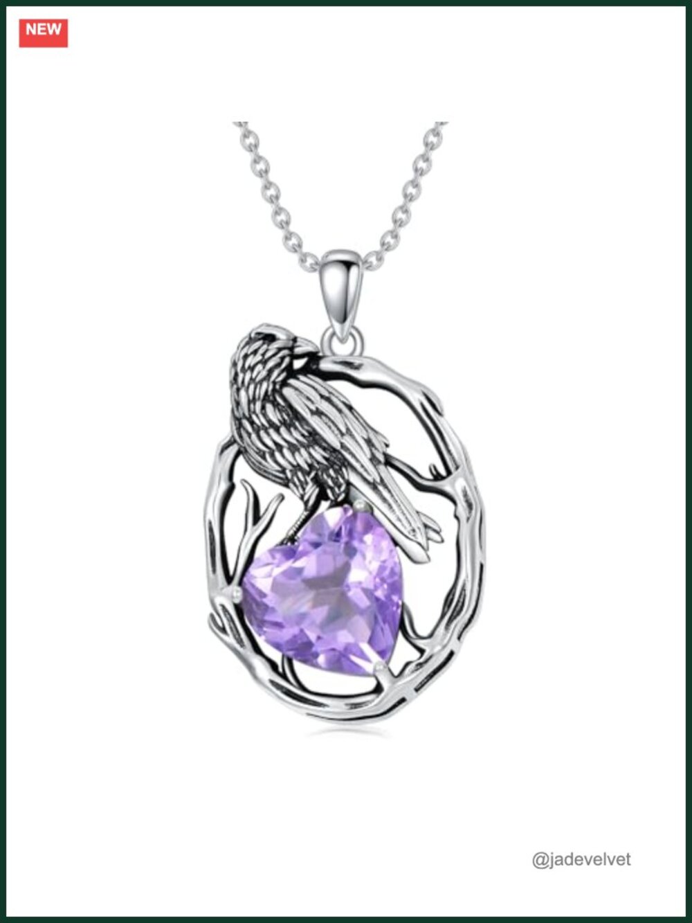 925 Sterling Silver Raven Crow Necklace with Birthstone Pendant